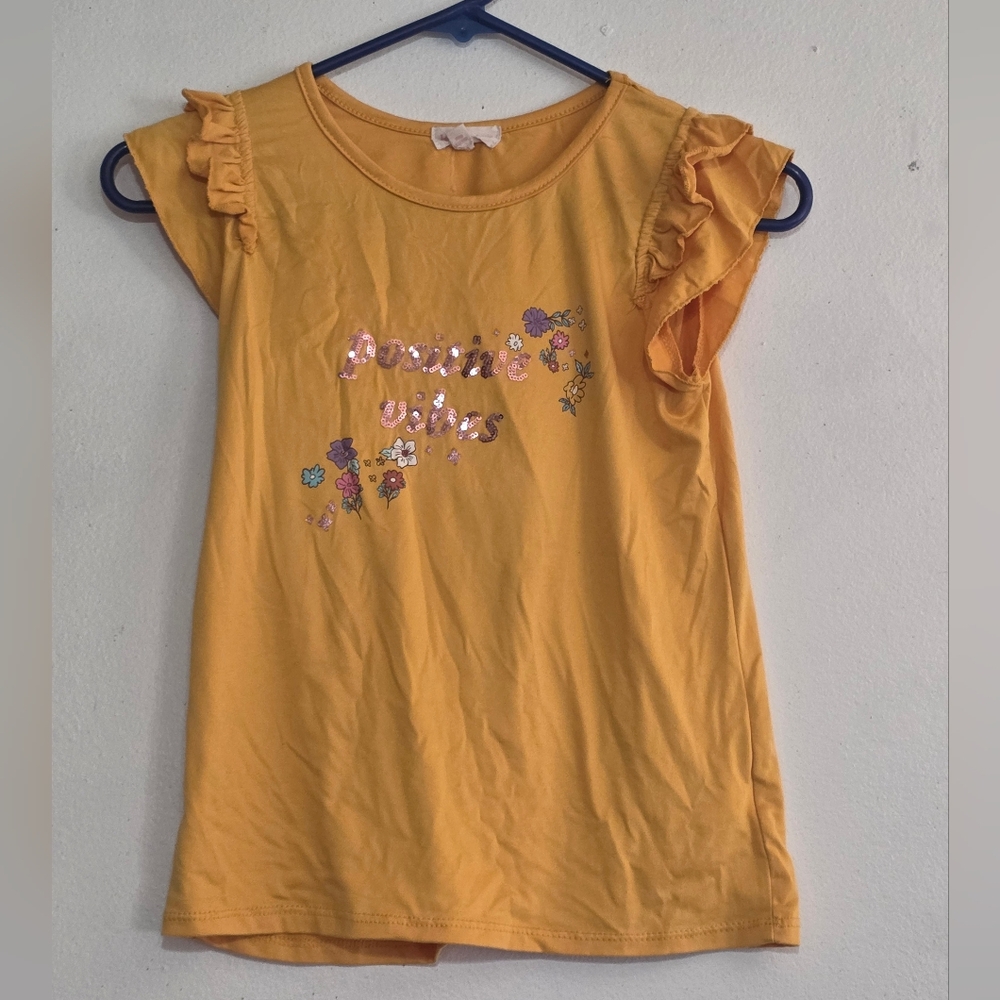 btween Girls' Mustard Ruffle Sleeve Tee (0205)